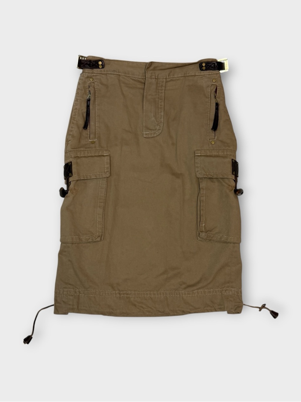 Dsquared2 Tan Cotton Cargo Midi Skirt with Leather Hardware